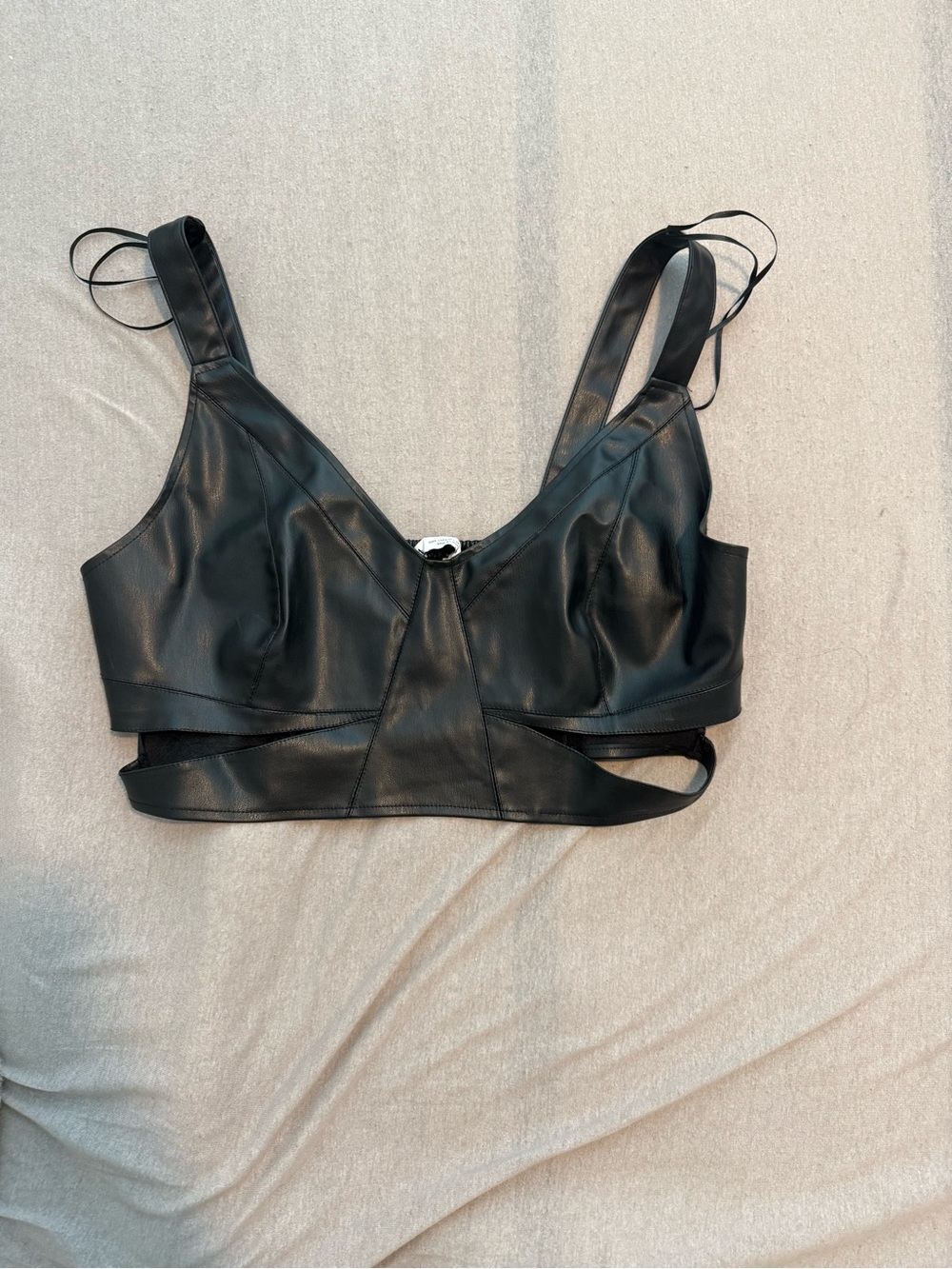 Zara Black Faux Leather Crop Top